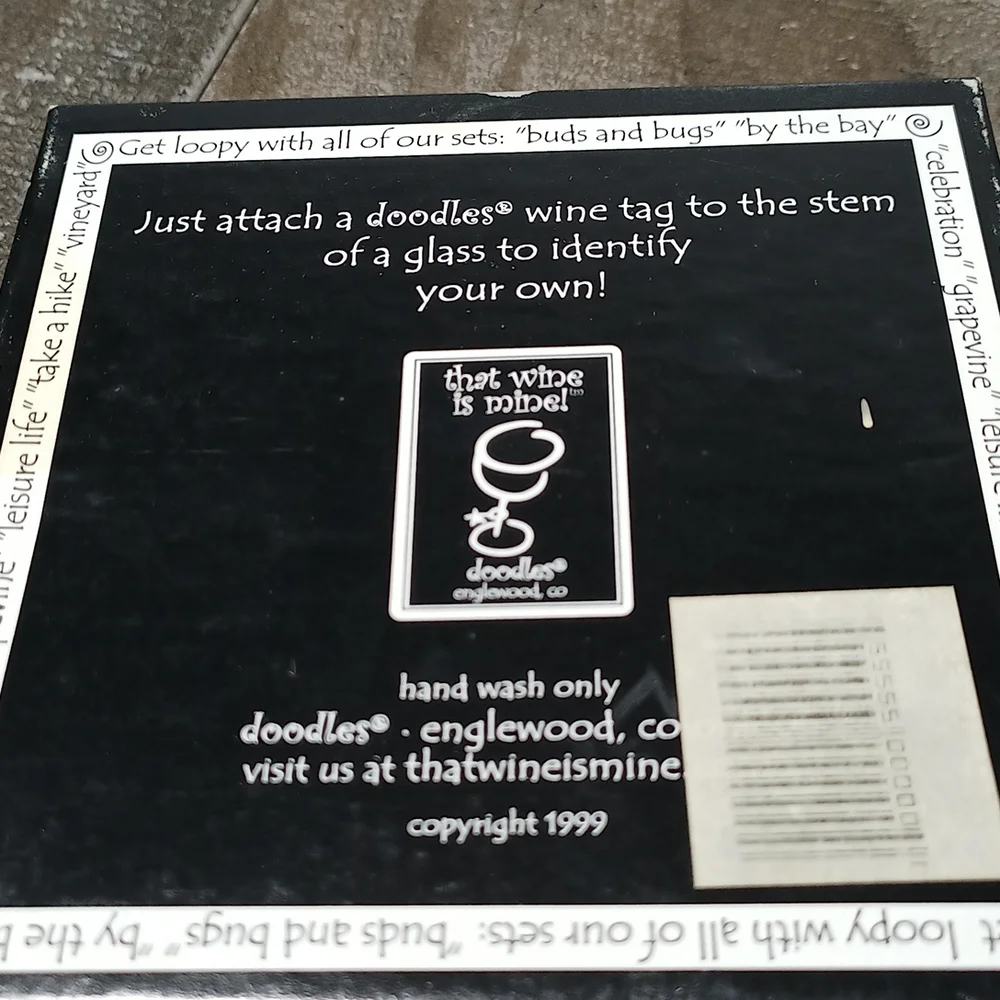Doodles Wine Glass Stemware Tags Set 6